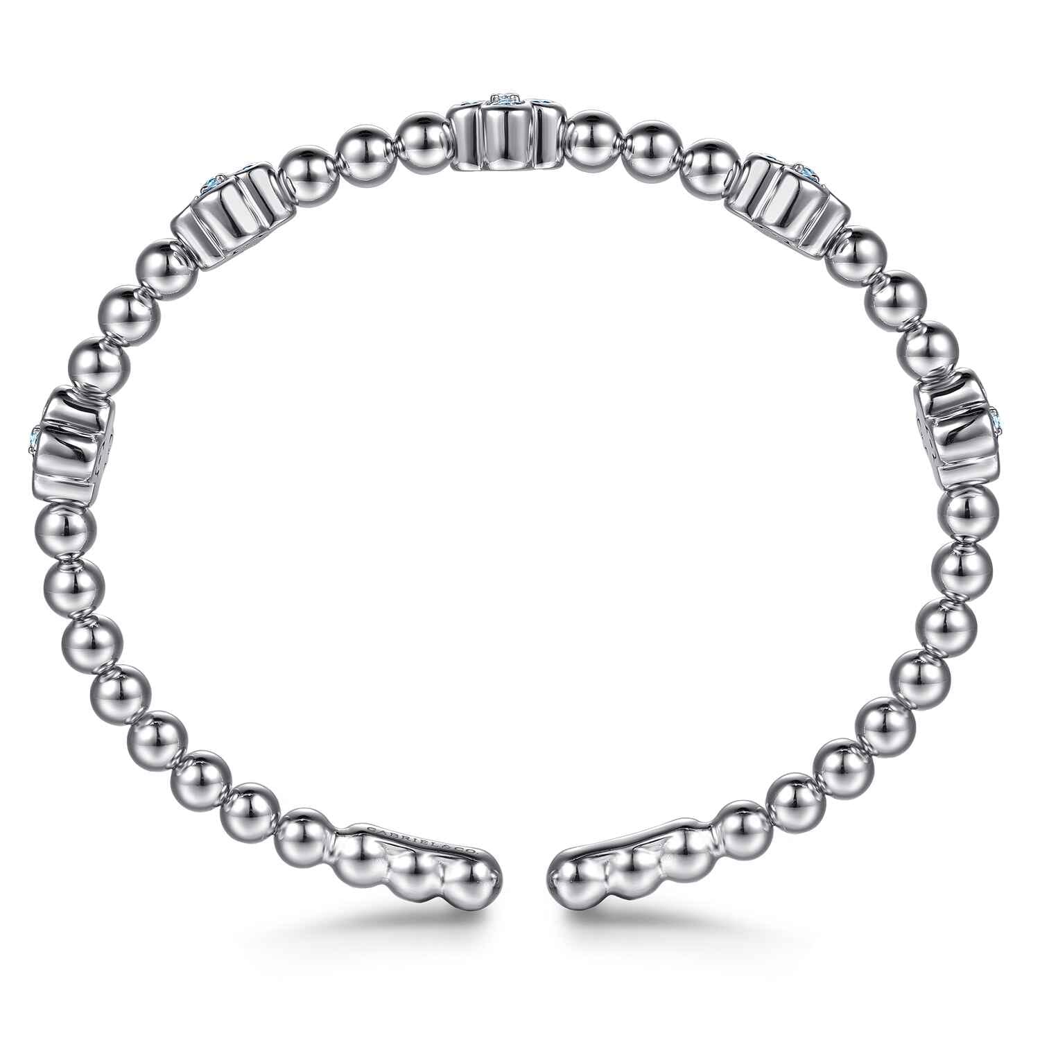 Clover - 925 Sterling Silver Blue Topaz Clover Bujukan Split Bangle Bracelet