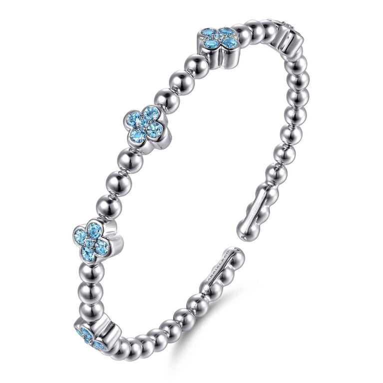 Clover - 925 Sterling Silver Blue Topaz Clover Bujukan Split Bangle Bracelet - Shot 2