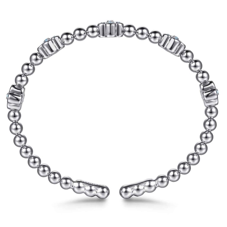 Clover - 925 Sterling Silver Blue Topaz Clover Bujukan Split Bangle Bracelet - Shot 3
