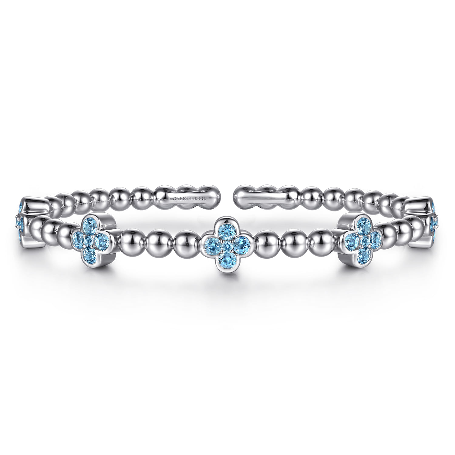 Clover - 925 Sterling Silver Blue Topaz Clover Bujukan Split Bangle Bracelet - Shot 1
