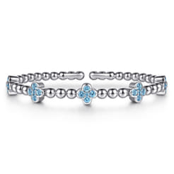 Clover - 925 Sterling Silver Blue Topaz Clover Bujukan Split Bangle Bracelet