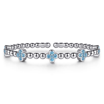 Clover - 925 Sterling Silver Blue Topaz Clover Bujukan Split Bangle Bracelet