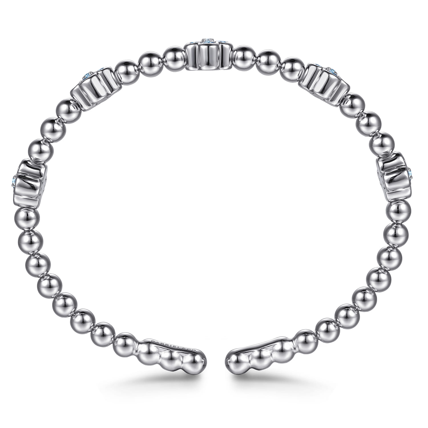 Clover - 925 Sterling Silver Blue Topaz Clover Bujukan Split Bangle Bracelet - Shot 3