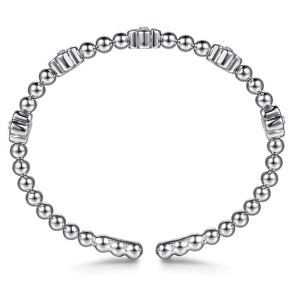 Clover - 925 Sterling Silver Blue Topaz Clover Bujukan Split Bangle Bracelet