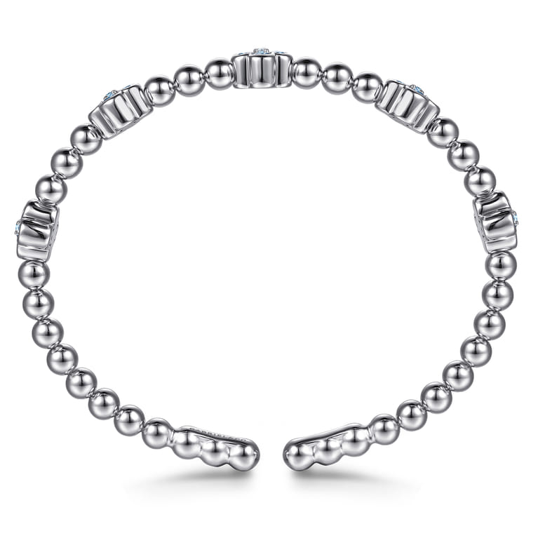 Clover - 925 Sterling Silver Blue Topaz Clover Bujukan Split Bangle Bracelet - Shot 3