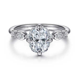 Clyde - 14K White Gold Compass Prong Elongated Cushion Diamond Engagement Ring