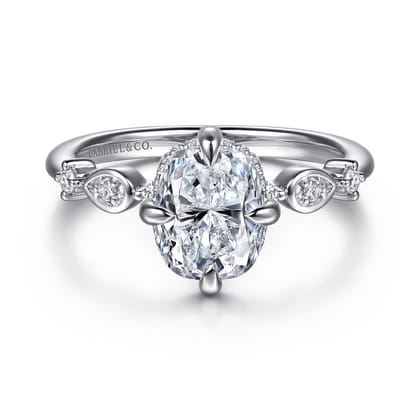 Clyde - 14K White Gold Compass Prong Elongated Cushion Diamond Engagement Ring