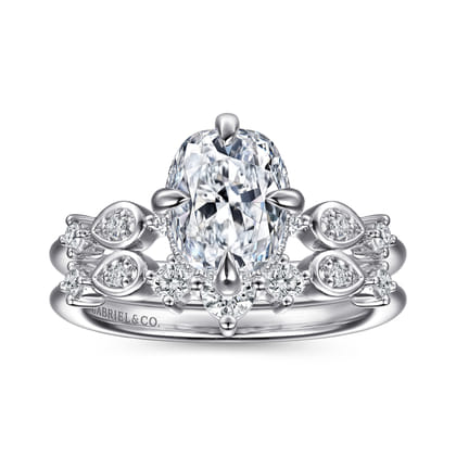 Clyde - 14K White Gold Compass Prong Elongated Cushion Diamond Engagement Ring