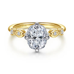 Clyde - 14K White-Yellow Gold Compass Prong Elongated Cushion Diamond Engagement Ring