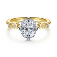 Clyde - 14K White-Yellow Gold Compass Prong Elongated Cushion Diamond Engagement Ring