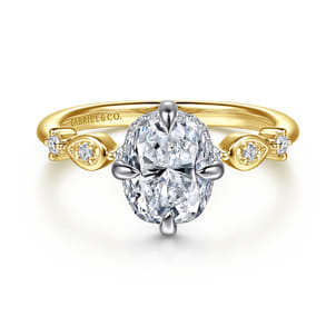 Clyde - 14K White-Yellow Gold Compass Prong Elongated Cushion Diamond Engagement Ring