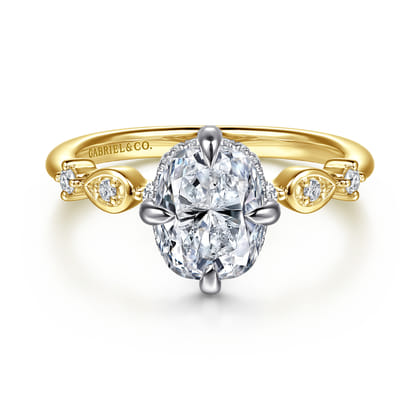 Clyde - 14K White-Yellow Gold Compass Prong Elongated Cushion Diamond Engagement Ring
