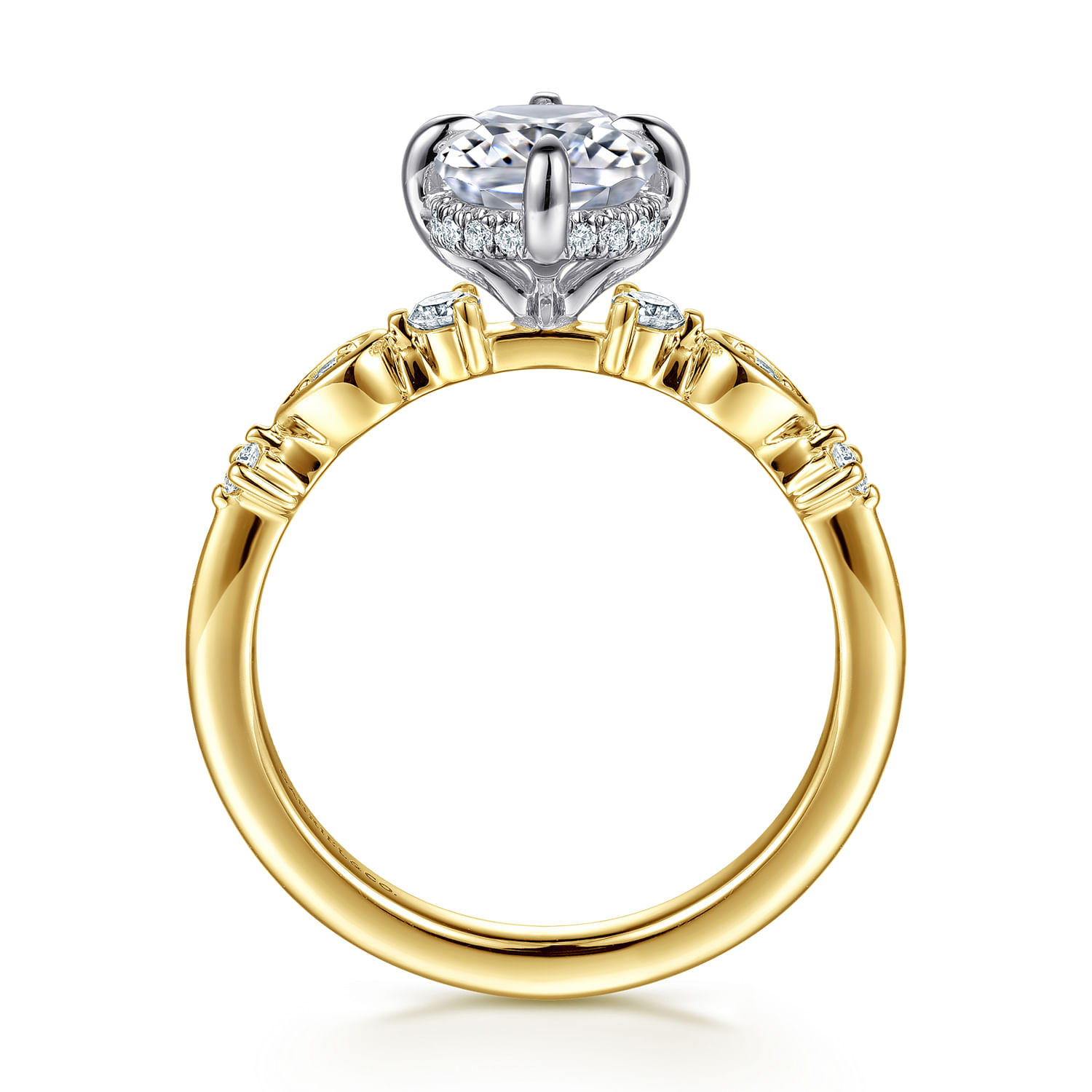 Clyde - 14K White-Yellow Gold Compass Prong Elongated Cushion Diamond Engagement Ring