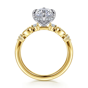 Clyde - 14K White-Yellow Gold Compass Prong Elongated Cushion Diamond Engagement Ring