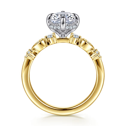 Clyde - 14K White-Yellow Gold Compass Prong Elongated Cushion Diamond Engagement Ring
