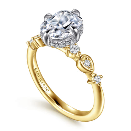 Clyde - 14K White-Yellow Gold Compass Prong Elongated Cushion Diamond Engagement Ring