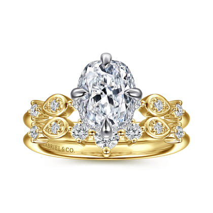Clyde - 14K White-Yellow Gold Compass Prong Elongated Cushion Diamond Engagement Ring