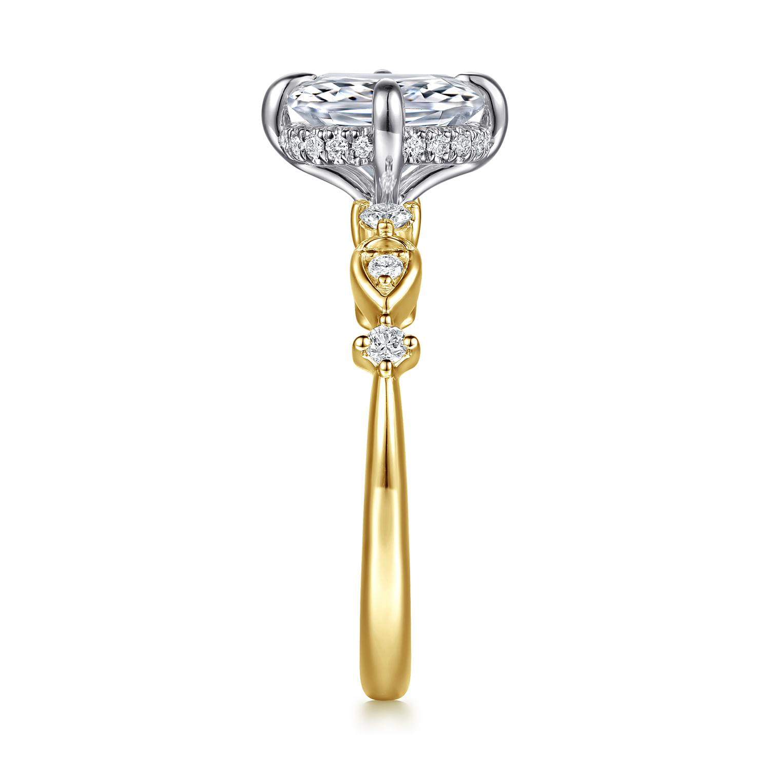 Clyde - 14K White-Yellow Gold Compass Prong Elongated Cushion Diamond Engagement Ring