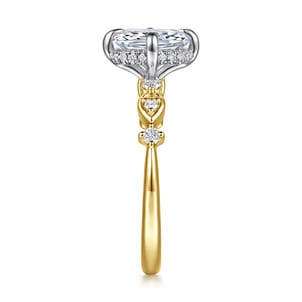 Clyde - 14K White-Yellow Gold Compass Prong Elongated Cushion Diamond Engagement Ring