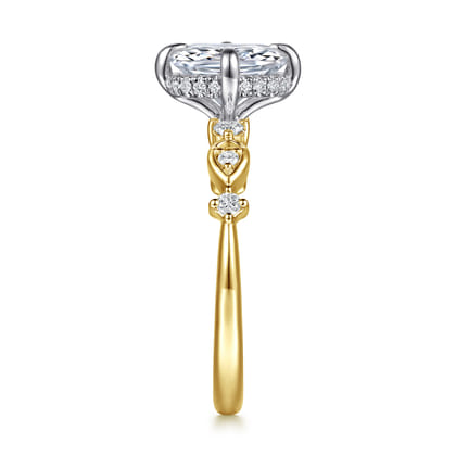 Clyde - 14K White-Yellow Gold Compass Prong Elongated Cushion Diamond Engagement Ring