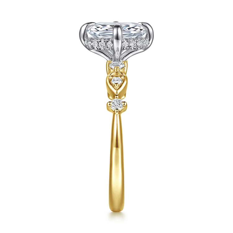 Clyde - 14K White-Yellow Gold Compass Prong Elongated Cushion Diamond Engagement Ring