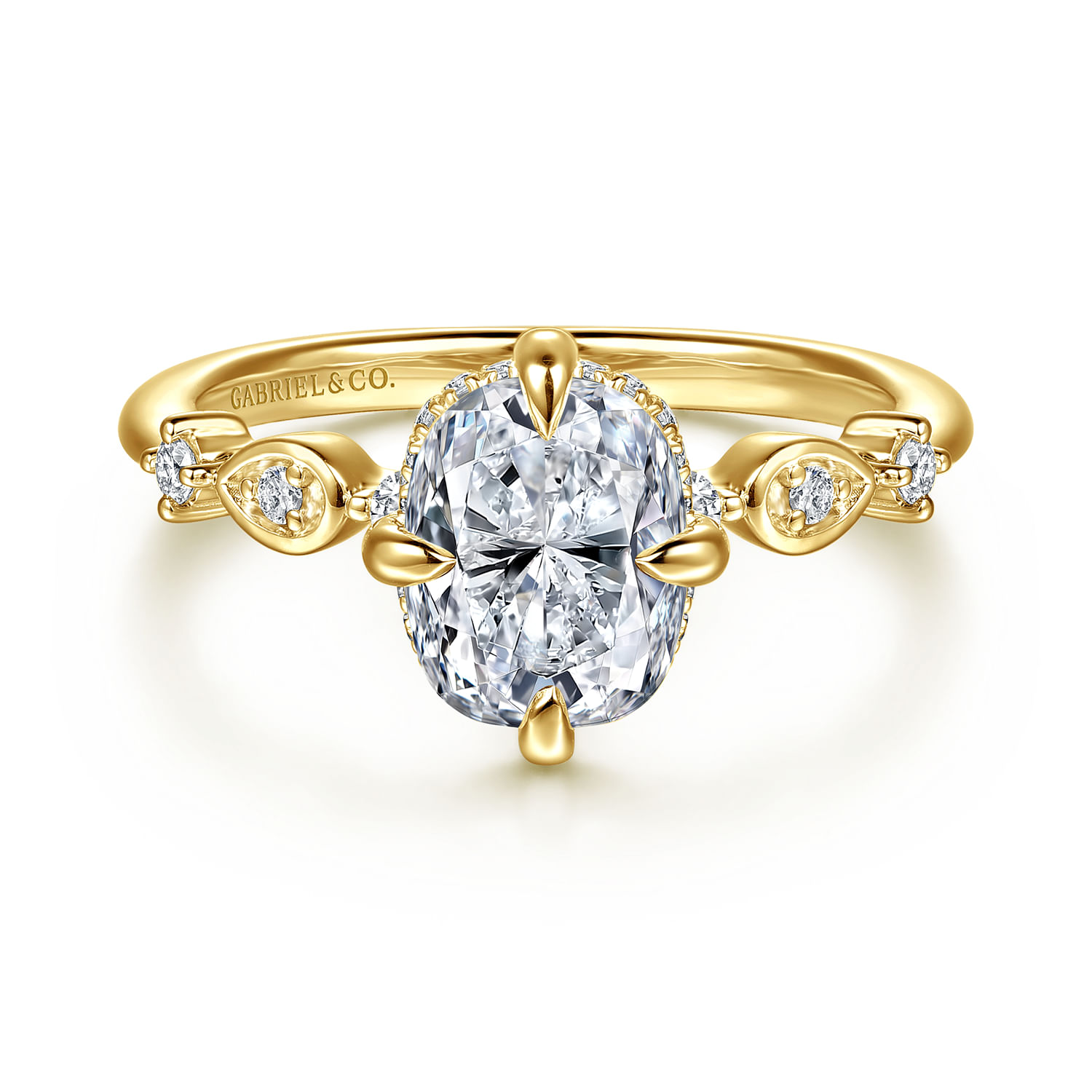 Clyde - 14K Yellow Gold Compass Prong Elongated Cushion Diamond Engagement Ring