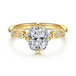 Clyde - 14K Yellow Gold Compass Prong Elongated Cushion Diamond Engagement Ring