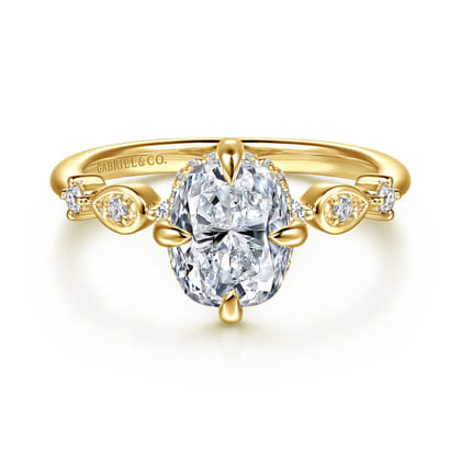 Clyde - 14K Yellow Gold Compass Prong Elongated Cushion Diamond Engagement Ring
