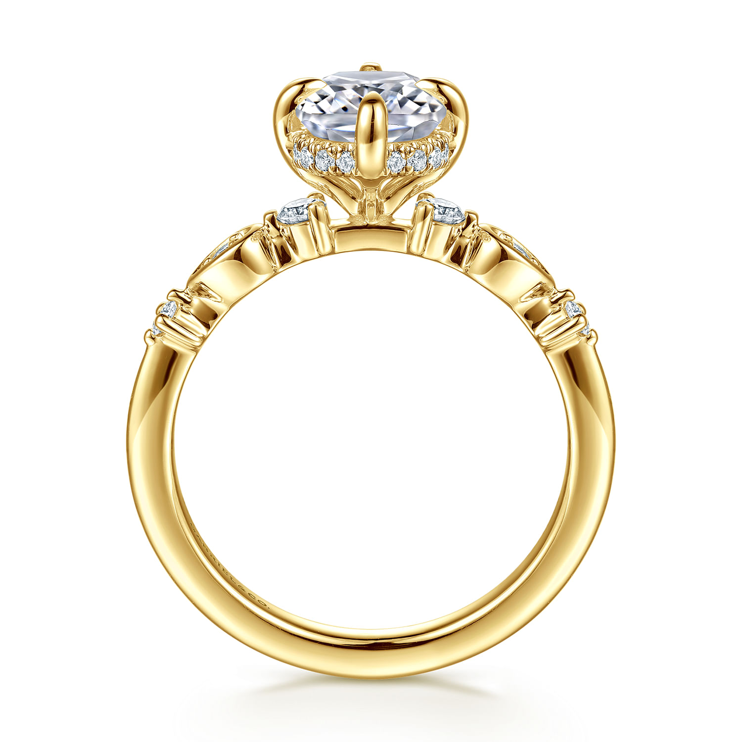 Clyde - 14K Yellow Gold Compass Prong Elongated Cushion Diamond Engagement Ring