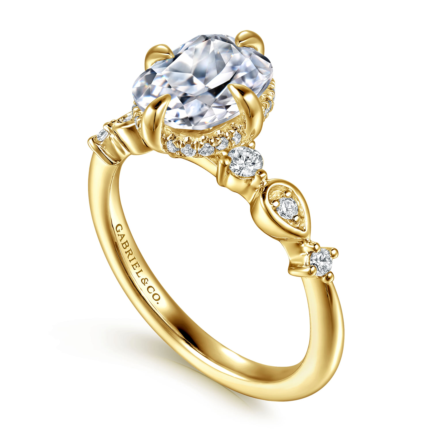 Clyde - 14K Yellow Gold Compass Prong Elongated Cushion Diamond Engagement Ring