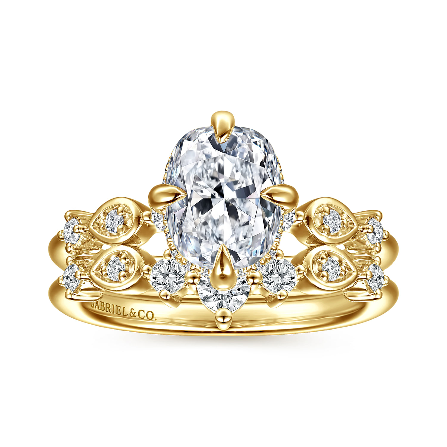Clyde - 14K Yellow Gold Compass Prong Elongated Cushion Diamond Engagement Ring