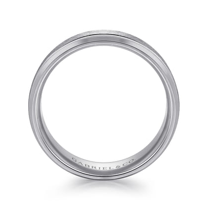 Cole - 14K White Gold 7mm - Beveled Edge Men's Wedding Band in Diamond Scratch Finish