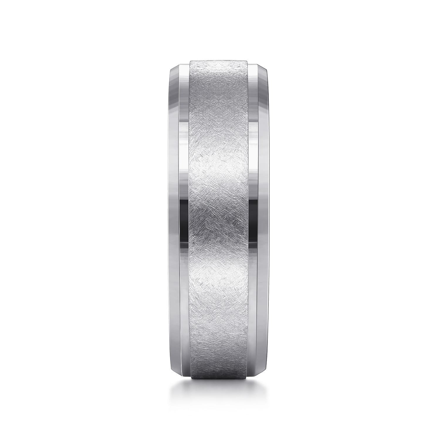Cole - 14K White Gold 7mm - Beveled Edge Men's Wedding Band in Diamond Scratch Finish - Shot 4