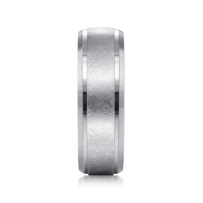 Cole - 14K White Gold 7mm - Beveled Edge Men's Wedding Band in Diamond Scratch Finish