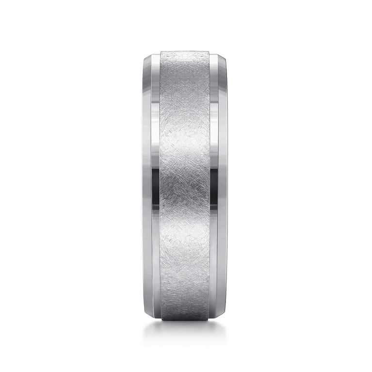 Cole - 14K White Gold 7mm - Beveled Edge Men's Wedding Band in Diamond Scratch Finish - Shot 4