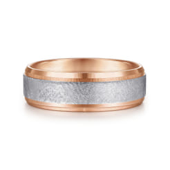Cole - 14K White-Rose Gold 7mm - Beveled Edge Men's Wedding Band in Diamond Scratch Finish