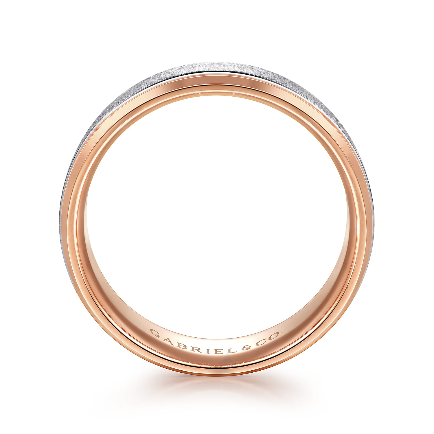 Cole - 14K White-Rose Gold 7mm - Beveled Edge Men's Wedding Band in Diamond Scratch Finish - Shot 2