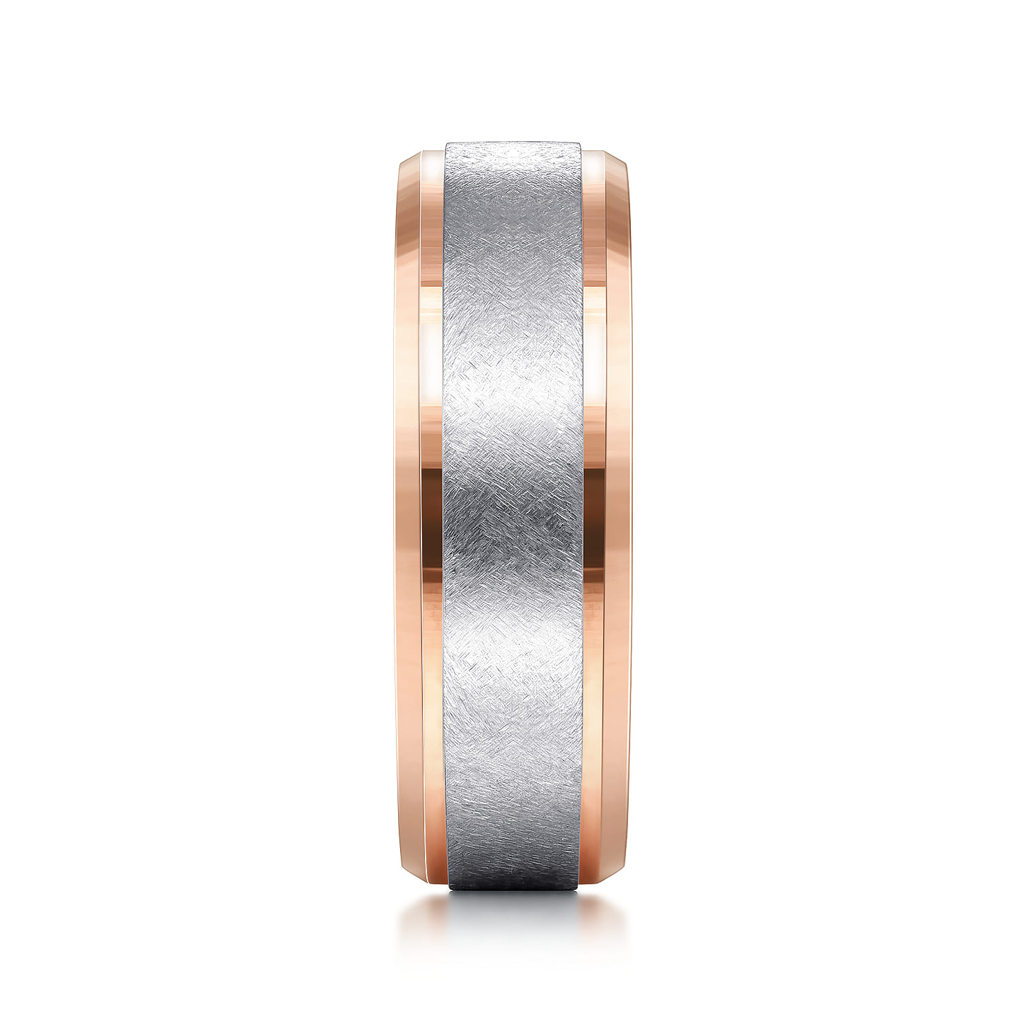 Cole - 14K White-Rose Gold 7mm - Beveled Edge Men's Wedding Band in Diamond Scratch Finish - Shot 4