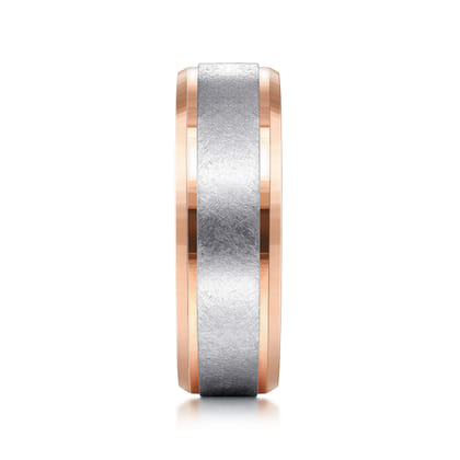 Cole - 14K White-Rose Gold 7mm - Beveled Edge Men's Wedding Band in Diamond Scratch Finish