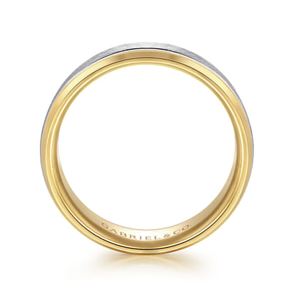 Cole - 14K White-Yellow Gold 7mm - Beveled Edge Men's Wedding Band in Diamond Scratch Finish