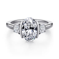 Colleen - 14K White Gold Half Bezel Oval Three Stone Diamond Engagement Ring