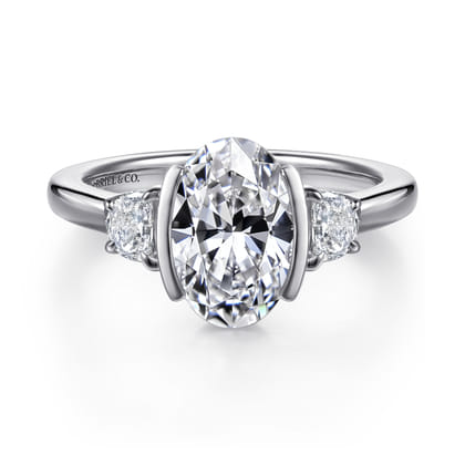 Colleen - 14K White Gold Half Bezel Oval Three Stone Diamond Engagement Ring