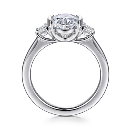 Colleen - 14K White Gold Half Bezel Oval Three Stone Diamond Engagement Ring