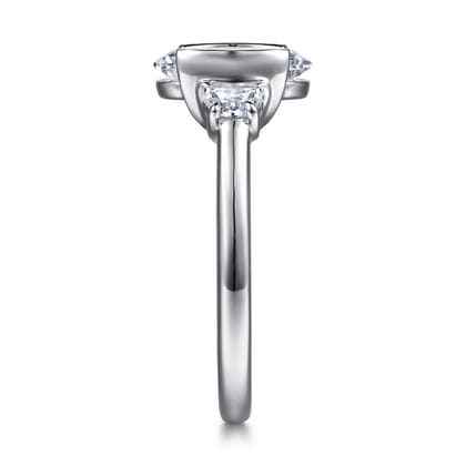Colleen - 14K White Gold Half Bezel Oval Three Stone Diamond Engagement Ring