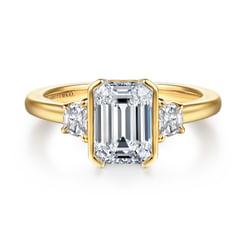 14K Yellow Gold Emerald Cut Three Stone Diamond Engagement Ring