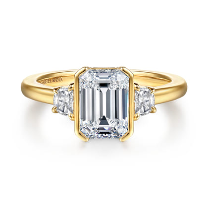 Colleen - 14K Yellow Gold Emerald Cut Three Stone Diamond Engagement Ring