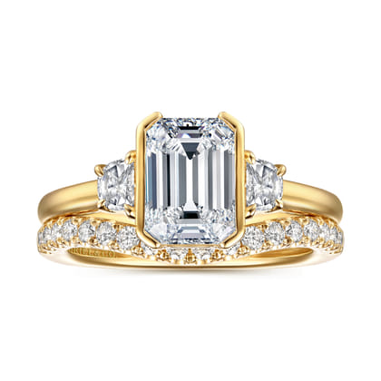 Colleen - 14K Yellow Gold Emerald Cut Three Stone Diamond Engagement Ring