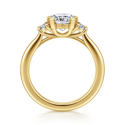 Colleen - 14K Yellow Gold Half Bezel Cushion Cut Three Stone Diamond Engagement Ring
