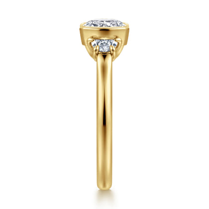 Colleen - 14K Yellow Gold Half Bezel Cushion Cut Three Stone Diamond Engagement Ring