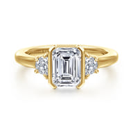 Colleen - 14K Yellow Gold Half Bezel Emerald Cut Three Stone Diamond Engagement Ring
